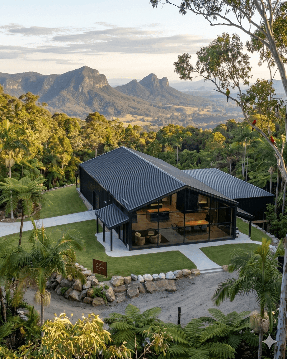 Barndominium hero — rural Australian home on acreage